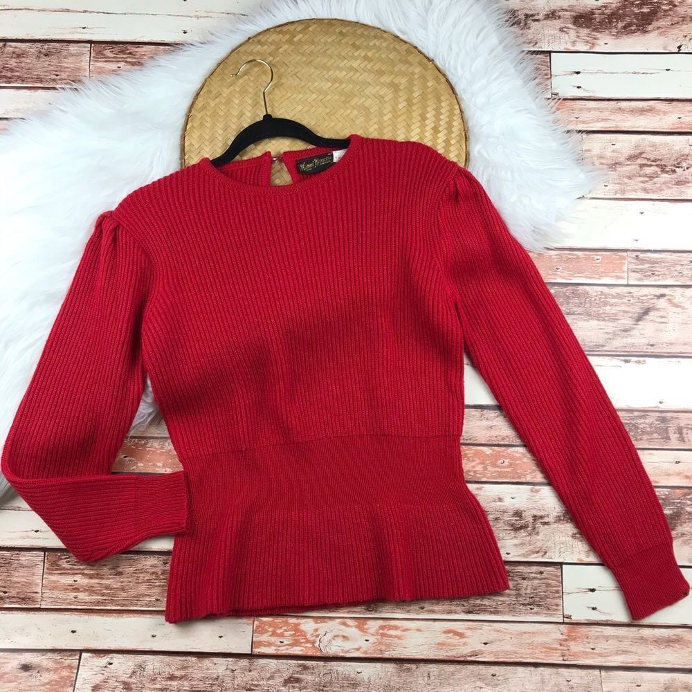 Vintage 80’s gianni bernini red peplum sweater‎